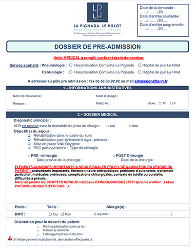 Dossier PDF de pré-admission